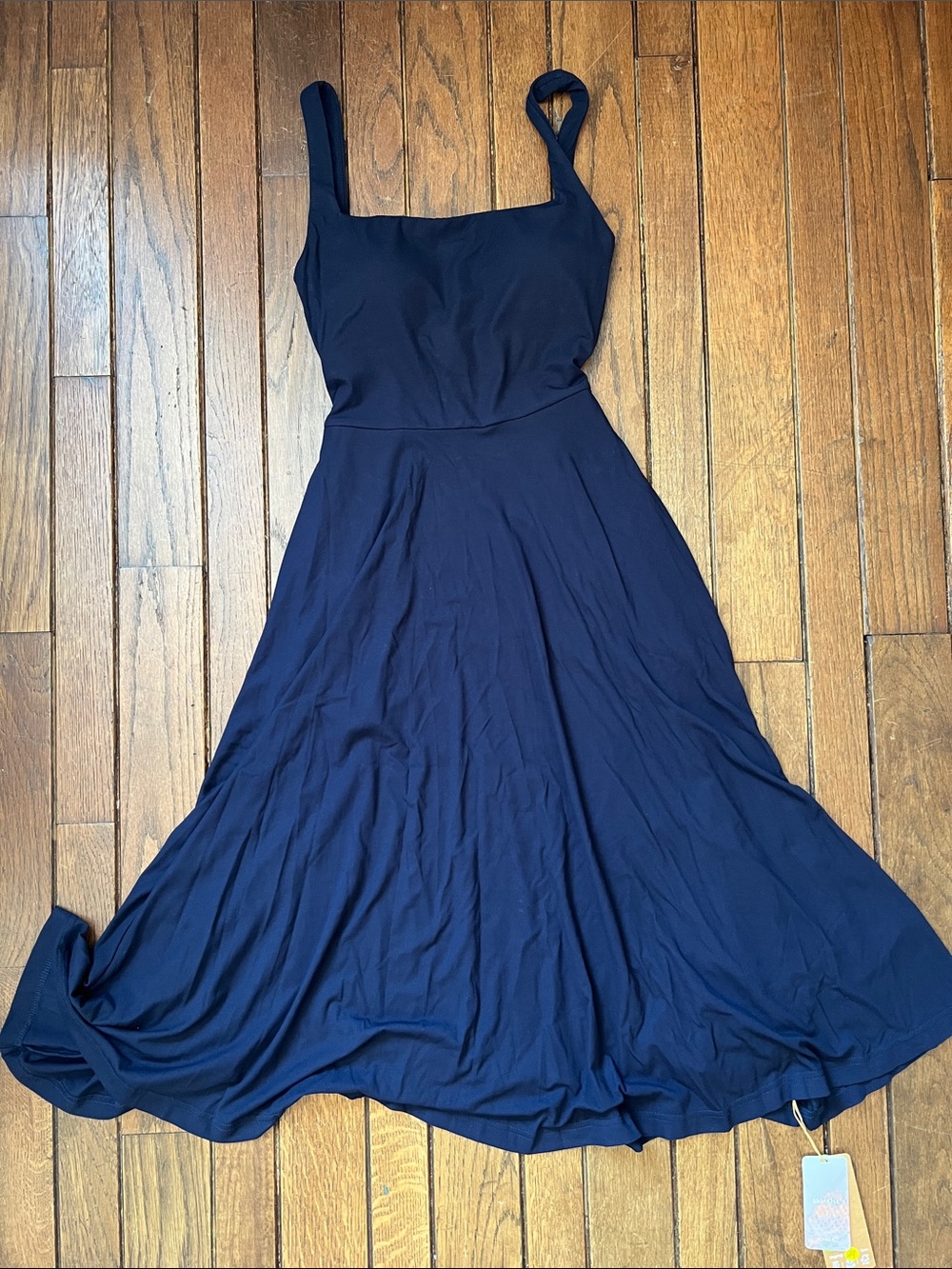 OGL Navy Square Neck Flowy Airy Brami Midi Dress Built in Bra Size XS NWT